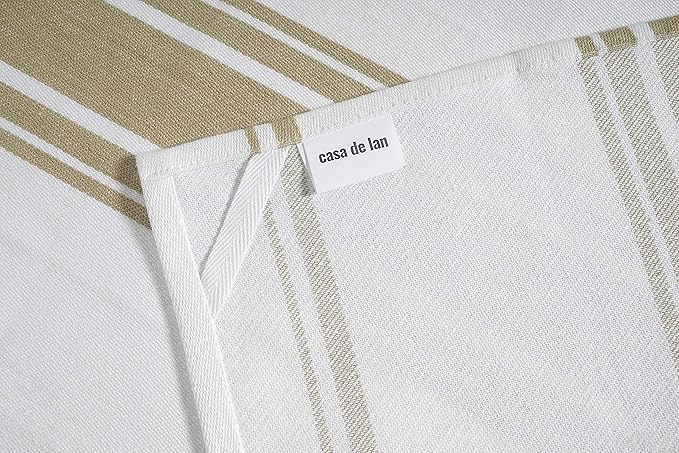 Kitchen Towels Set – Pack of 6 (20’’ x 30’’) Extra Large Premium Cotton Dish Towels for Kitchen – Super Striped Towels – Absorbent – 100% Cotton – with Hanging Loop – Beige
