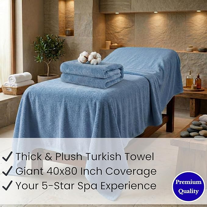 SALBAKOS Luxury 100% Turkish Cotton Bath Sheets 40x80 in Oversized Extra Large Bath Towels | Premium Hotel Quality Thick Soft Absorbent Turkish Towel for Spa Beach (Pack of 1, Blue, Jumbo Bath Sheet)