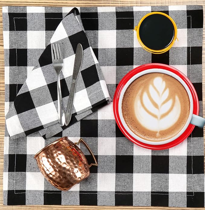 Lightnpro Buffalo Plaid Cloth Napkins Set of 12 – Checkered Cotton Dinner Napkins, Soft & Durable, 18x18 Inch, Black & White, Perfect for Dining, Parties & Everyday Use