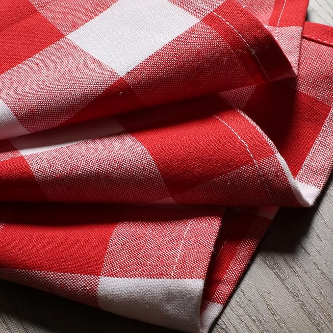 Native Fab Red Buffalo Check Cloth Napkins, Set of 4, 16"x16", Plaid Checkered Pattern, 100% Cotton, Soft, Absorbent, Reusable Table Napkins for Dinner, Wedding, Lunch, Cocktail, Everyday Use - Red
