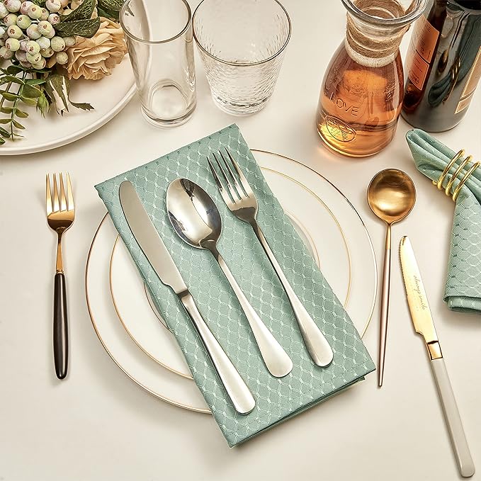Cloth Napkins Set of 8 – Square 17x17 Inch Jacquard Fabric Polyester Washable Reusable Cloth Napkins for Kitchen Dinner Dining Restaurants Wedding Party Banquet (Sage Green)