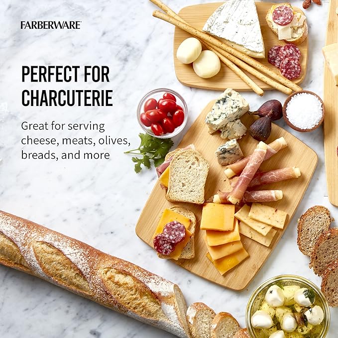 FARBERWARE 4-Piece Reversible Bamboo Cutting Board and Charcuterie Set,Assorted Sizes,Durable Wood Serving Boards for Cheese,Meats,and Prep,(Pack of 4)