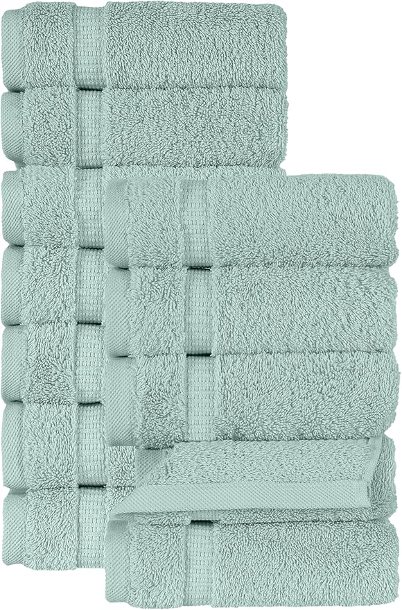SALBAKOS 100% Turkish Cotton Washcloth Set of 12 13x13 inch | Heirloom Quality | Hotel & Spa Collection | Ultra Soft, Super Absorbent, Washcloth Towels | Made in Turkey (Seafoam Green, 12 Washcloths)