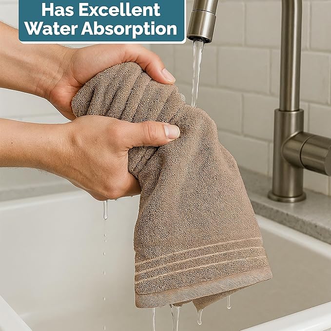 Casa Platino Bathroom Hand Towels - 6 Pack (16"x28"), 100% Ringspun Cotton Hand Towel Set - Soft, Lightweight, Fade & Shrink Resistant - Everyday Use, Face Towels for Bathroom, Gym and Travel - Taupe