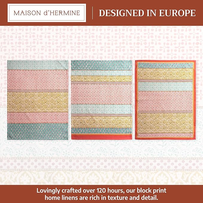 Maison d' Hermine Kitchen Towels Set of 3 100% Cotton 27.50" x 20" Reusable Cloth Tea Dish Towels Absorbent with Hanging Loop for Kitchen Gifts for Mothers Day Spring/Summer (Provence)