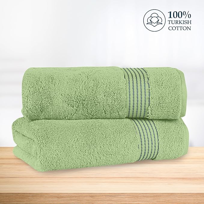 Mocassi Luxury 100% Turkish Cotton 2-Pack Bath Towel Set- Ultra Soft, Quick Dry Highly Absorbent 27 x 54 inch Premium Spa Hotel Quality 2PC Bath Towels - Luxurious Soft Bathroom Towels, Sage
