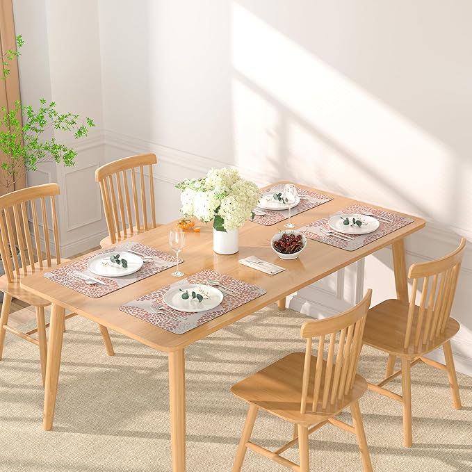 QiyI Placemats Set of 6, 12x18 Inch Faux Leather Place Mats for Kitchen Dinning, Heat Resistant Anti Slip Floral Table Mats, Waterproof Wipeable Washable Placemat Thanksgiving Table Décor, Brown