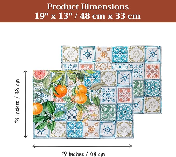 Maison d' Hermine Placemats Set of 4 100% Cotton Washable Cloth Place Mats Reusable Table Mats for Kitchen Dining Party Wedding Gifts for Mothers Day Spring/Summer (Agrume, 13" x 19")