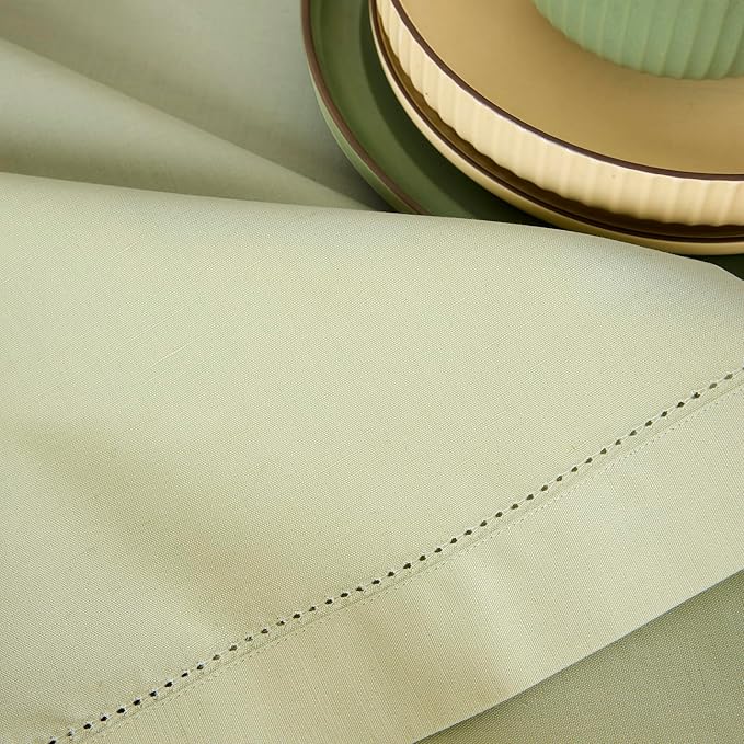 Solino Home Sage Placemats Set of 4 - Cotton Linen Hemstitch Placemats 14 x 19 Inch for Spring, Summer, Mothers Day