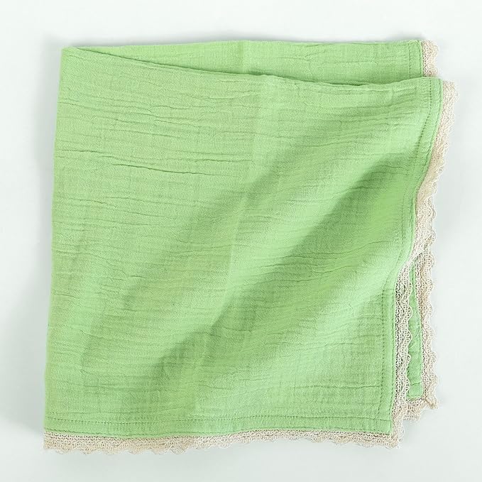 Fingercraft Dinner Cloth Napkin Cotton Muslin Double Gauze 4 Pack with Classic Lace for Everyday Use, Wedding, Party, Christmas, Easter Napkins Cloth are Pre Shrunk and Good Absorbency Lettuce Green