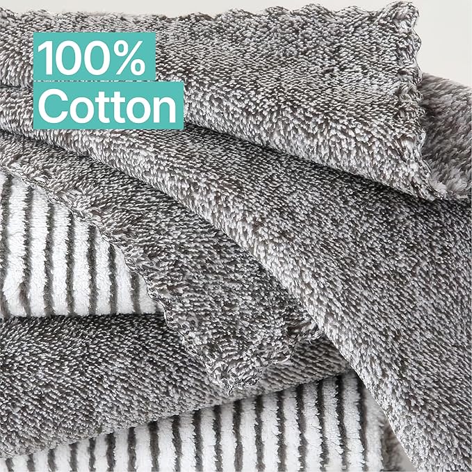 5 Pack Kitchen Towels and Dishcloths Sets, 12 X 12 Inches, Absorbent Dish Towels for Kitchen, Microfiber Cleaning Cloth, Dish Cloths for Washing Dishes (Blackliner)