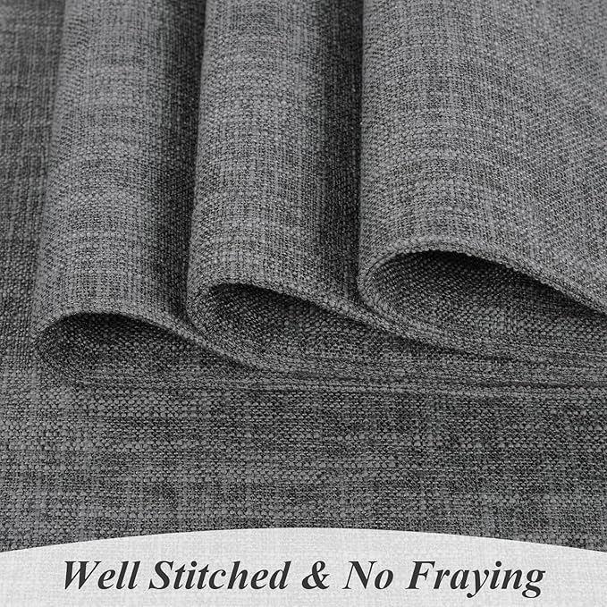 SHACOS Washable Cloth Placemats Set of 6 Fabric Place Mats Double Layered Thick Faux Linen Placemat Non Slip Reversible Table Mats Home Wedding Table Decor, Dark Grey