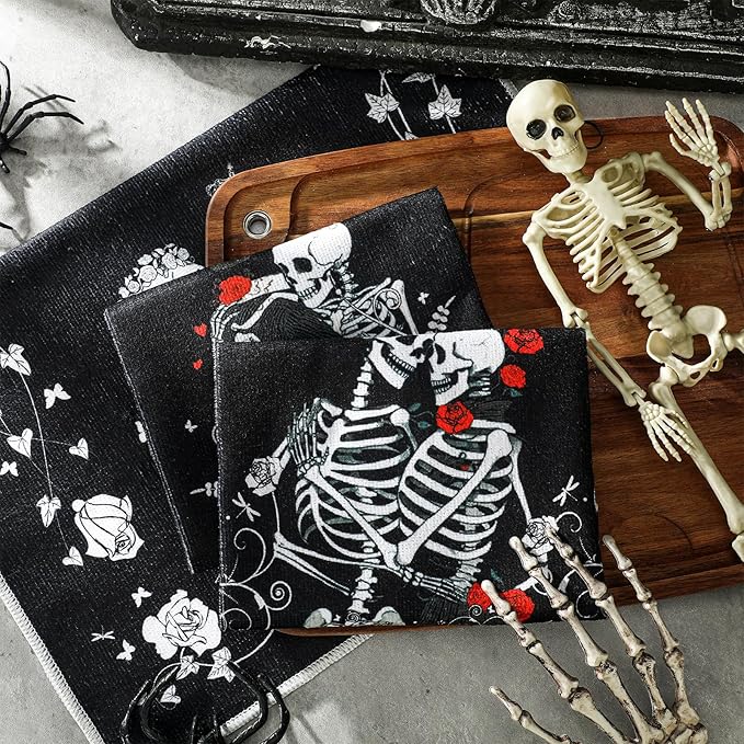 Bencailor 6 Pcs Retro Kitchen Towels 15.7 x 23.6 Inch Farmhouse Vintage Hand Towels Decorative Absorbent Dish Cloth for Bathroom Decor for Cooking Baking Cleaning(Black, White,Skeleton)