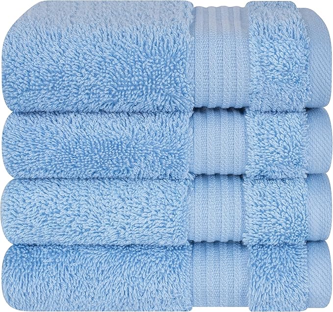 Cotton Paradise 100% Cotton Turkish Washcloth Set for Bathroom, 4 Piece Soft Absorbent Small Towels Wash Rags, Sky Blue