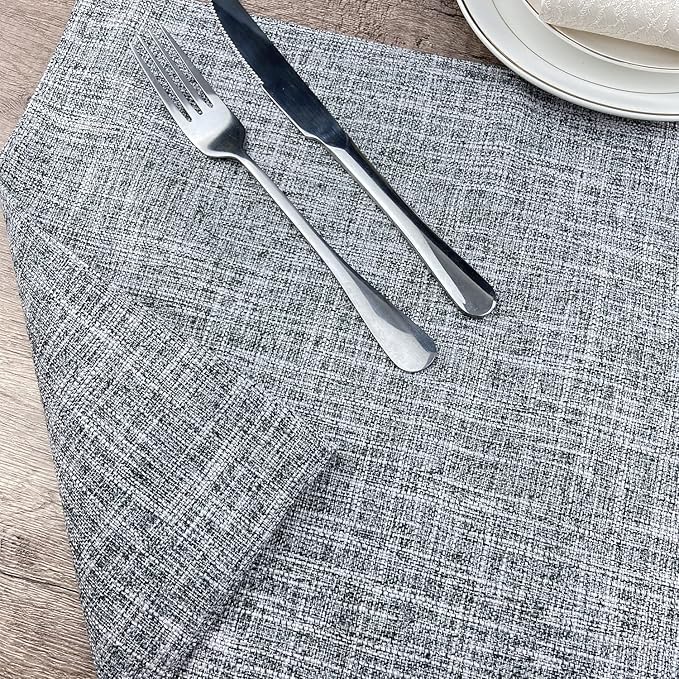 Weabetfu Cloth Placemats Set of 8 Heat Resistant Dining Table Placemmats Cotton Linen Machine Washable Kitchen Table Mats Wrinkle Free Thick Fabric Place Mat,Easy to Clean,13"x19" Mottled Grey w/Brown