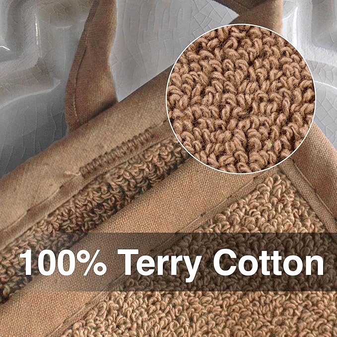 RITZ Terry Pocket Mitt & Hot Pad: Unparalleled Heat Resistant, Durable 100% Cotton – Ergonomically Designed for Optimal Grip – Easy-Care Machine Washable – 4-Pack, Mocha Brown