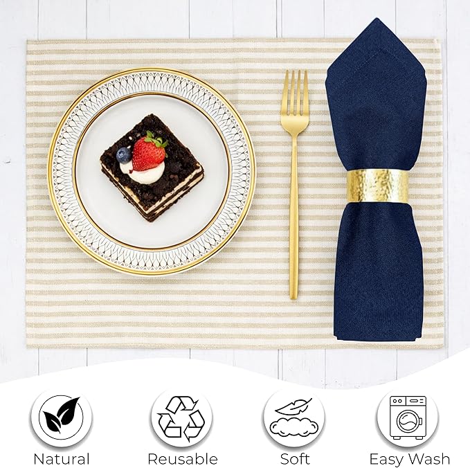 Ramanta Home Navy Cotton Dinner Napkins Set of 12, 18x18 Inch 100% Cotton Cloth Napkins, Reusable Fabric Table Napkins for Everyday Dining, Parties, Weddings, Spring & Easter Table Décor Washable