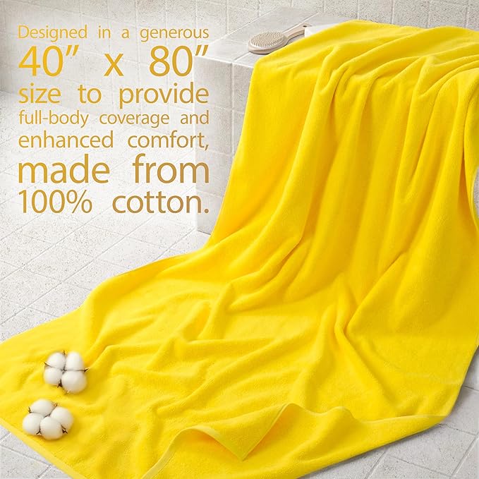 Cotton Paradise 100% Cotton 40x80 Oversized Bath Sheet, Extra Large Turkish Bath Towels for Bathroom, Yellow Bathsheet