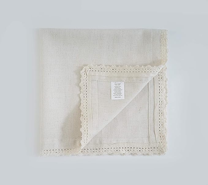 Fingercraft Dinner Napkins Cloth Cotton Blend 12 Pack Premium Quality Mitered Corners Small Table Napkins with Classic Ivory Lace 12 inch Size for Every Day Use in Home and Restaurant Ivory