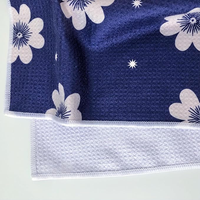 18” x 30” Highly Absorbent Kitchen Towels, Quick Dry Microfiber Tea Towel, Dish Towels for Kitchen Drying, Ultra Soft Premium Hand Towels (Dark Blue Flowers)