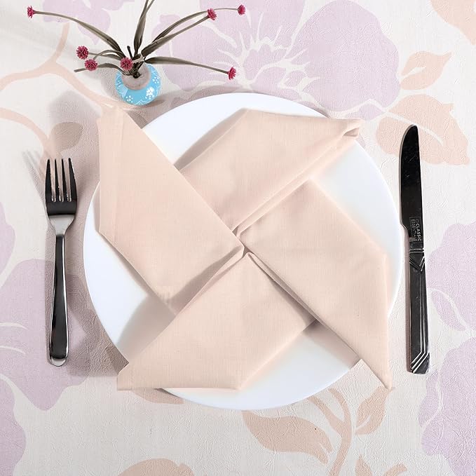 FINGERCRAFT Dinner Cloth Napkin Cotton Linen Blend 12 Pack Natural Premium Quality Mitred Corner for Every Day Use Pre Shrunk and Good Absorbency 18x18 in Easter Color Peach