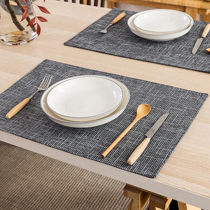Kevin Textile Table Mats Set of 4 Heat Resistant Washable Placemats for Parties Buffet Dinner, 13 x 19 inches, Dark Grey