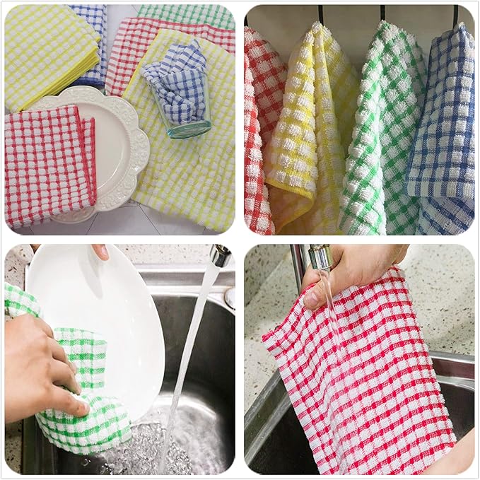 Cotton Cleaning Rags Terry Dish Cloths for Washing Dishes, Set of 8 Dish Rags for Cleaning, Light and Soft Dish Towels for Kitchen Drying Dishes, 11.8 Inch x 11.8 Inch (Green)
