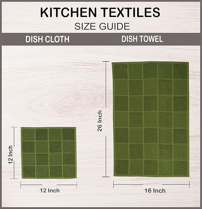 AMOUR INFINI Kitchen Towels Pack of 4, Terry Cotton Dish Towels, Ultra Absorbent, Quick Drying Hand & Tea Towels, Soft Durable Cleaning Cloths with Hanging Loop, 16 x 26 Inch (Green)