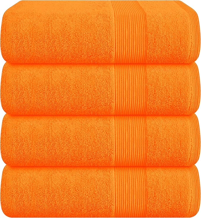 Belizzi Home 4 Pack Bath Towel Set 27x54, 100% Ring Spun Cotton, Ultra Soft Highly Absorbent Machine Washable Hotel Spa Quality Bath Towels for Bathroom, 4 Bath Towels Orange