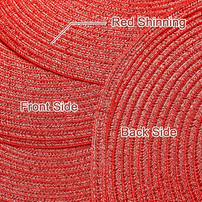 AHHFSMEI Round Placemats Set of 6 Heat Resistant Washable Non-Slip Woven Braided Table Mats for Dining Table Kitchen & Home Decor (Red Shine)
