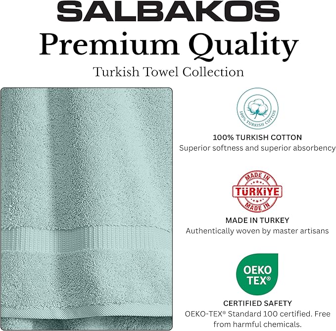 SALBAKOS 100% Turkish Cotton Hand Towel Set of 6 16x30 inch | Premium Quality | Hotel & Spa Collection | Soft, Absorbent, Long Lasting Hand Towels | Made in Turkey (Seafoam Green, 6 Hand Towels)