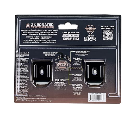 Spec Ops Tools 25-Foot Tape Measure Tool Set, 1 1/8" Double-Sided Blade, Military-Grade Composite Case, 3% Donated to Veterans, 2-Pack
