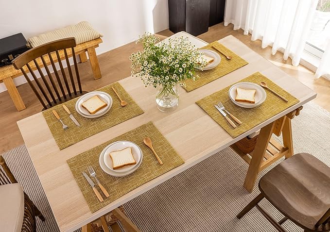 Kevin Textile Table Mats Set of 4 Heat Resistant Washable Placemats for Parties Buffet Dinner, 13 x 19 inches, Honey Yellow