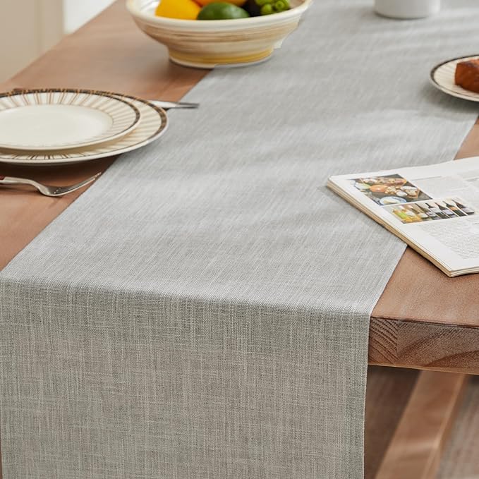 ZeeMart Rustic Cotton Linen Table Runner, 13x72 Inches Light Grey, Farmhouse Style Grey Table Runners 72 Inches Long, Washable Kitchen Dining Table Decoration for Home Party Decor