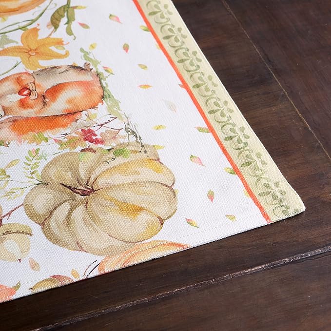 Maison d' Hermine Placemats Set of 4 100% Cotton Washable Cloth Place Mats, Reusable Table Mats for Thanksgiving Christmas Decorations Kitchen Dining Party Wedding (Pumpkin Passion, 13" x 19")