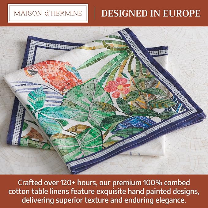 Maison d' Hermine Napkins 100% Combed Cotton Premium 20Inch x 20Inch Decorative Washable Cloth Napkin Table Napkin for Dining, Kitchen, Parties & Camping - Mosaic (Set of 4)
