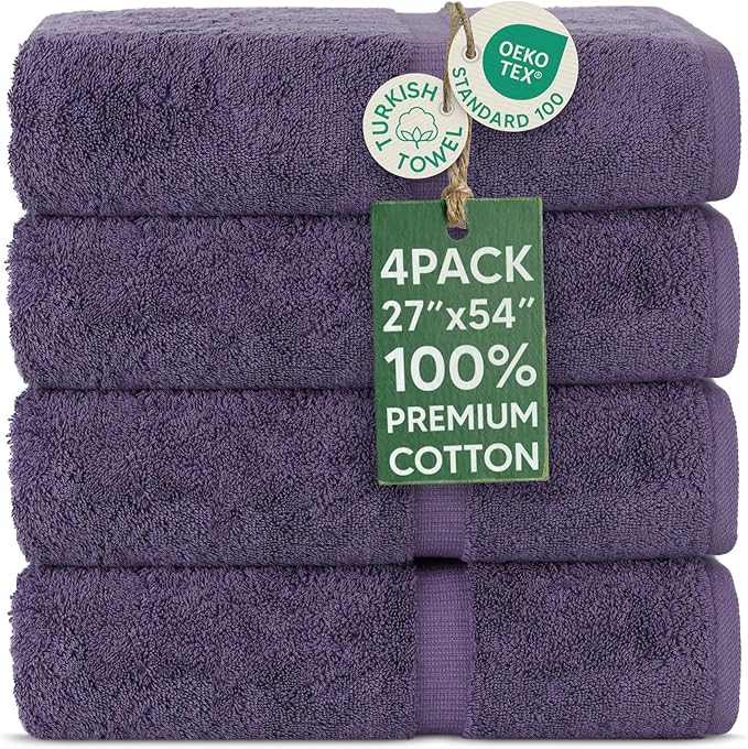 Chakir Turkish Linens | Hotel & Spa Quality 100% Cotton Premium Turkish Towels | Soft & Absorbent (4-Piece Bath Towels, Plum)
