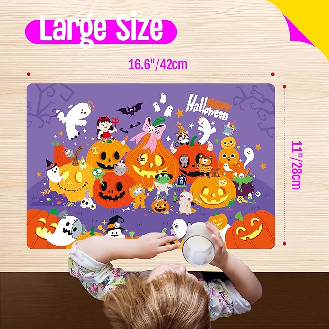 6 Pack Placemats for Kids, Non-Slip Washable Table Mats, Reusable Holiday Themed Dining Mats - Christmas, Halloween, Thanksgiving, Easter, Educational Placemats for Home, Classroom, Nursery