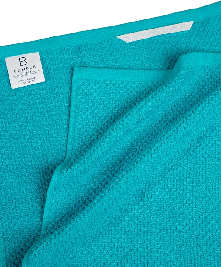 Kitchen Towels 16”x 26” - 6 Pack | Large Cotton Kitchen Hand Towels | Dish Towels | Popcorn Stripe Design | 430 GSM Highly Absorbent Tea Towels Set with Hanging Loop | Dish Towels for Kitchen | Aqua