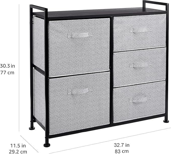 Amazon Basics Closet Organizer with 5-Fabric Storage Drawers for Bedroom, Living Room, Black