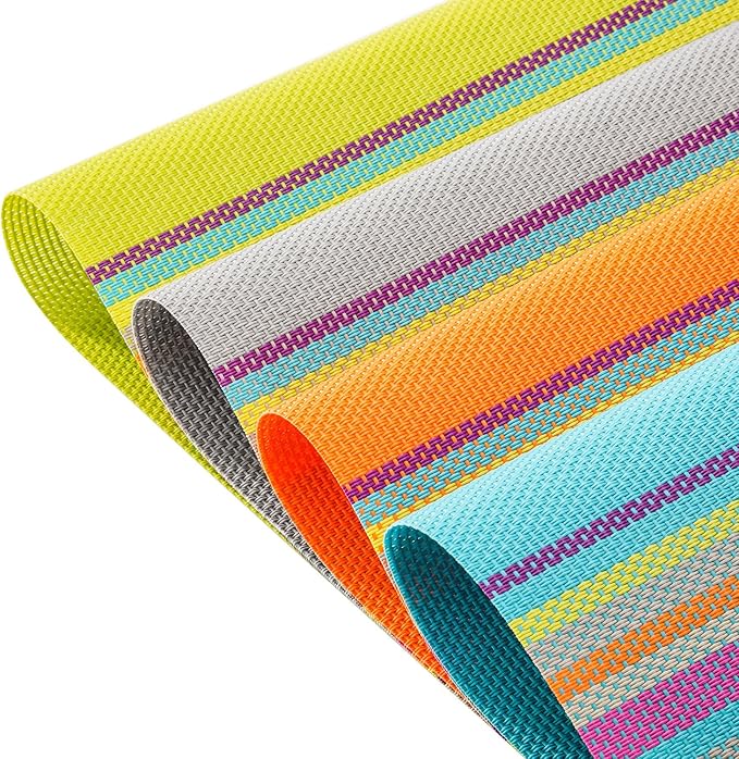 SHACOS Placemats Set of 4 Colorful Woven Vinyl Place Mats for Dining Table Reversible PVC Heat Resistant Table Mats (4, Multicolor)