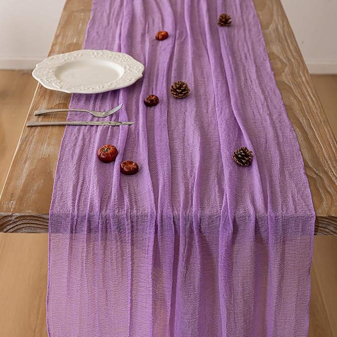 Keketoarrange 3pcs Spring Table Runner Lavender Gauze Rustic Boho Lilac Cheesecloth Grape Table Runner 120 Inch 10 FT for Wedding Baby Bridal Shower Birthday Party Long Sheer Easter Home Decorations