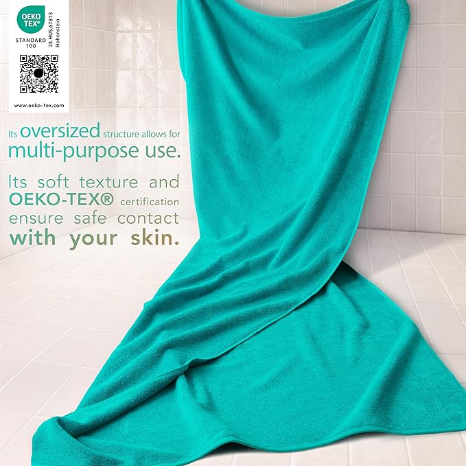 Cotton Paradise 100% Cotton 40x80 Oversized Bath Sheet, Extra Large Turkish Bath Towels for Bathroom, Turquoise Bathsheet