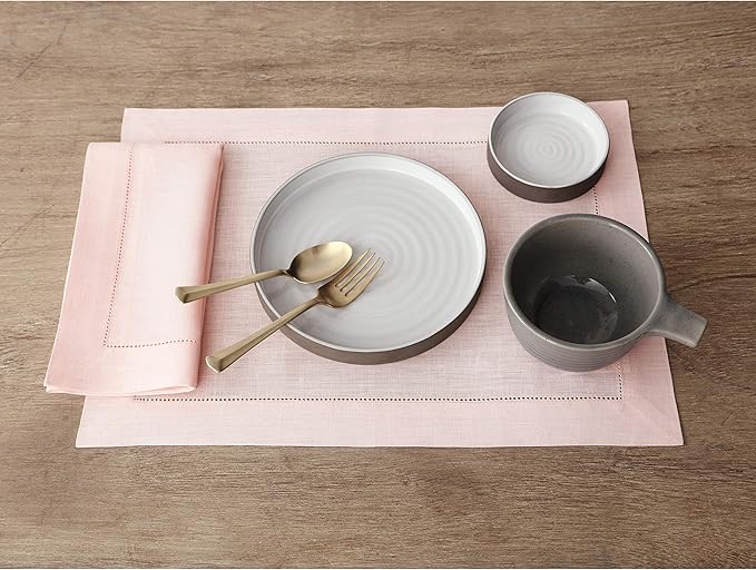Solino Home Pink Linen Napkins Set of 6-100% Pure Linen Hemstitch Dinner Napkins 20 x 20 Inch for Mothers Day, Spring, Summer - Classic Hemstitch