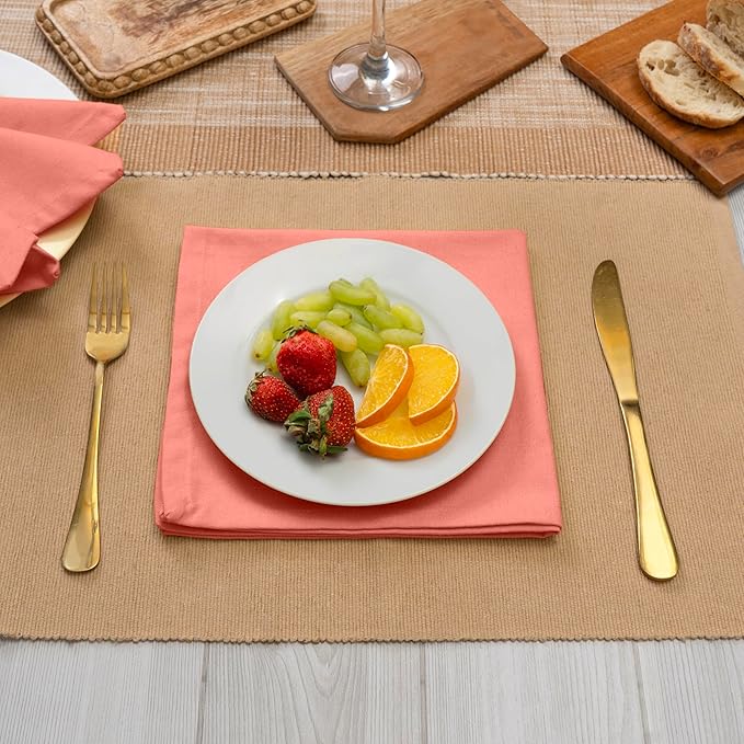 Blue Needles Solid Cloth Napkins Set of 6 Salmon 100% Cotton Dinner Napkins 18x18 inches - Spring Summer Easter - Soft, Reusable, Absorbent & Washable Linen, Ideal for Events Parties & Everyday Use