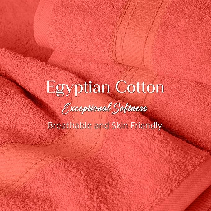 SUPERIOR Egyptian Cotton Pile 6 Piece Towel Set, Includes 2 Bath, 2 Hand, 2 Face Towels/Washcloths, Ultra Soft Luxury Towels, Thick Plush Essentials, Guest Bath, Spa, Hotel Bathroom, Coral