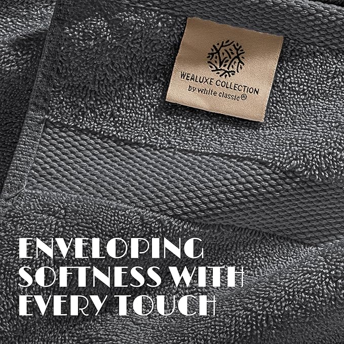 White Classic Dark Gray Washcloths Set for Body and Face Towel, Cotton Wash Cloths Bulk 12 Pack, Spa Fingertip Wash Clothes 12x12 Inch, Soft Absorbent Gym Towels