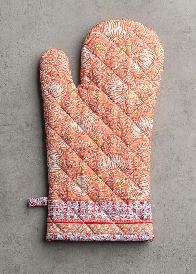 Maison d' Hermine Oven Gloves 100% Cotton Oven Mitt 7" x 13" with Loop Heat Resistant BBQ Cooking Gloves for Thanksgiving Christmas Decorations Baking Handling Hot Pans (Pack of 1, Harvest Festival)