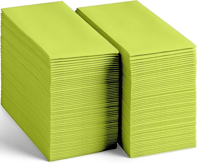 Linen-Feel Colored Paper Napkins - Decortive Cloth-Like Pastel Green Dinner Napkins - Soft And Absorbent. For Kitchen, Party, Wedding, Bathroom Or Any Occasion. (Pack of 100)