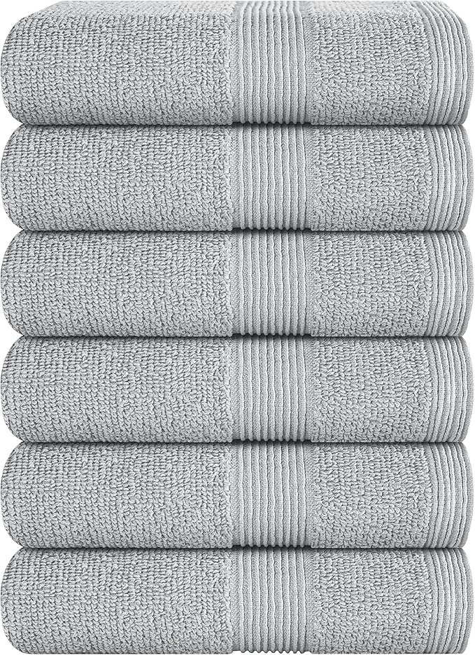 Belizzi Home Ultra Soft 6-Piece Hand Towel Set 16x28-100% Ringspun Cotton - Durable & Highly Absorbent Hand Towels - Ideal for use in Bathroom, Kitchen, Gym, Spa & General Cleaning - Light Grey